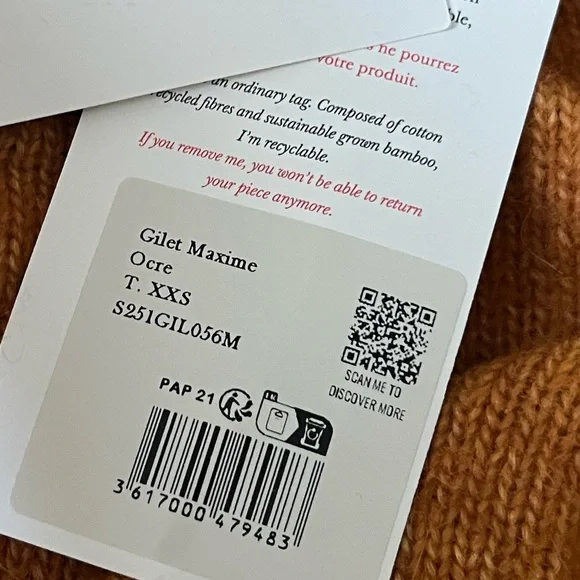 Sezane Maxime Gilet Cardigan in Ochre NWT XXS - Picture 6 of 8